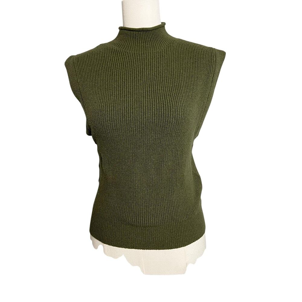 MACNOORA Sweater Vest Womens Small Green Mock Neck Sleeveless Ribbed Knit Top